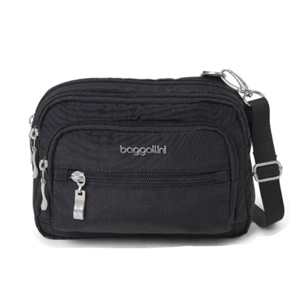 NEW Baggalini Womens Legacy Triple Zip Bag Convertible Crossbody Belt Bag Black